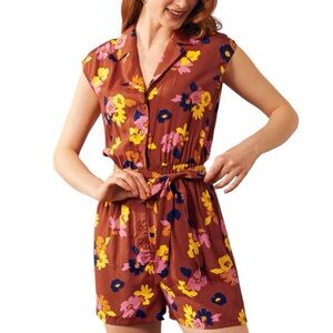 MODCLOTH | Read It and Steep Floral Button V-Neck Romper